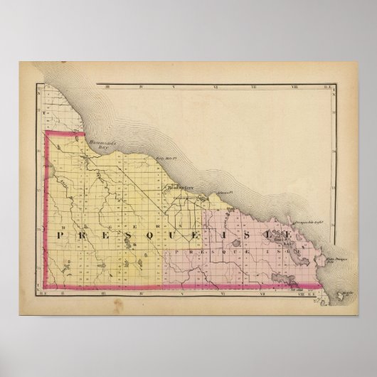 Kaart van het district Presque Isle, Michigan Poster (Voorkant)