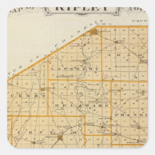 Kaart van het district Ripley Vierkante Sticker (Voorkant)