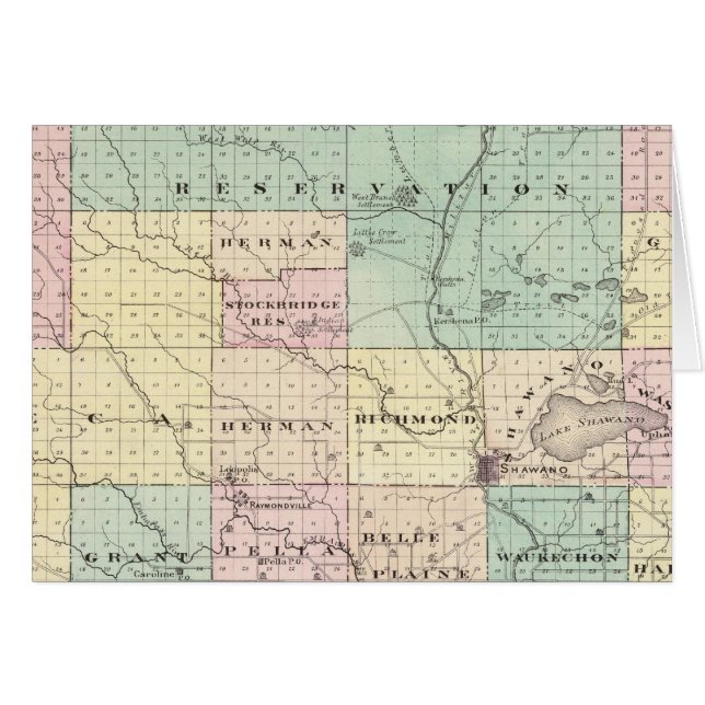 Kaart van het district Shawano, staat Wisconsin (Voorkant Horizontaal)