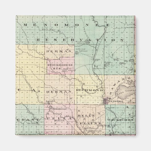 Kaart van het district Shawano, staat Wisconsin Magneet (Voorkant)