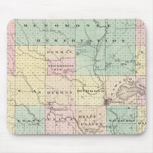 Kaart van het district Shawano, staat Wisconsin Muismat (Voorkant)