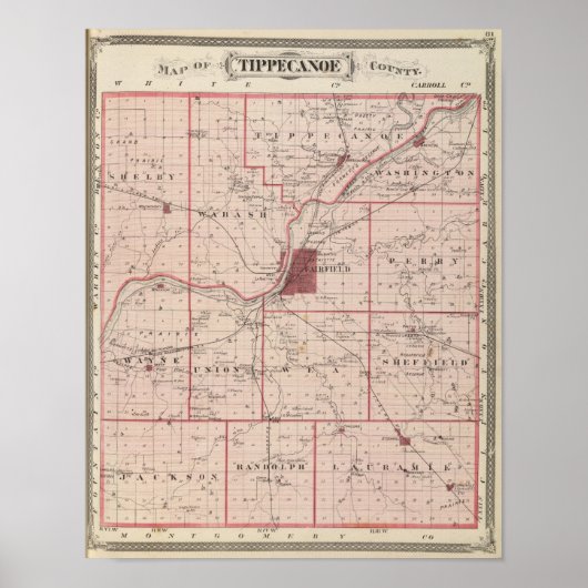 Kaart van het district Tippecanoe Poster (Voorkant)