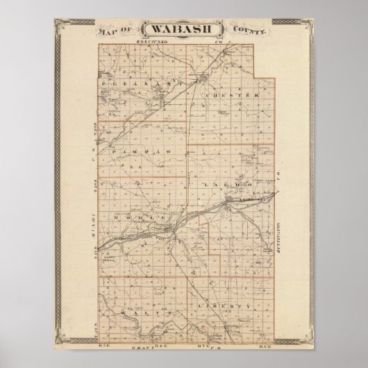 Kaart van het district Wabash Poster (Voorkant)