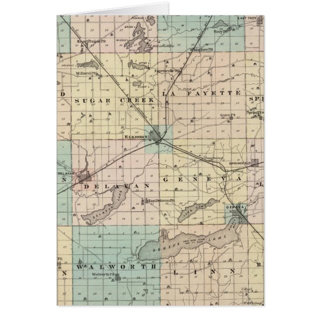 Kaart van het district Walworth, staat Wisconsin (Voorkant)
