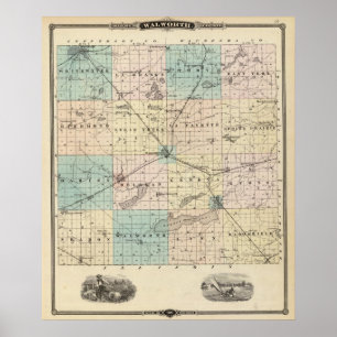 Kaart van het district Walworth, staat Wisconsin Poster