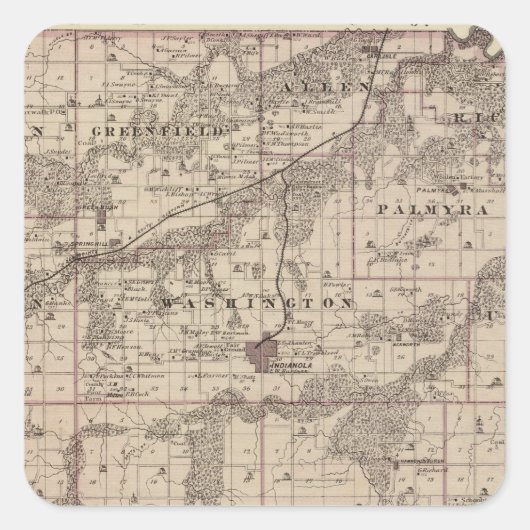 Kaart van het district Warren, staat Iowa Vierkante Sticker (Voorkant)