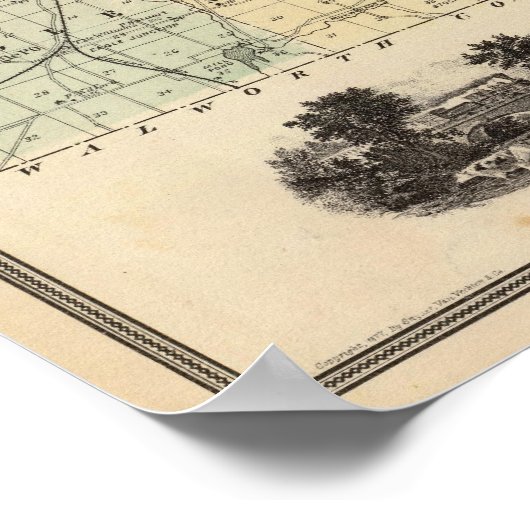 Kaart van het district Waukesha, staat Wisconsin Poster (Hoek)