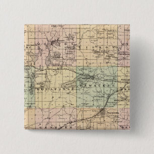 Kaart van het district Waukesha, staat Wisconsin Vierkante Button 5,1 Cm