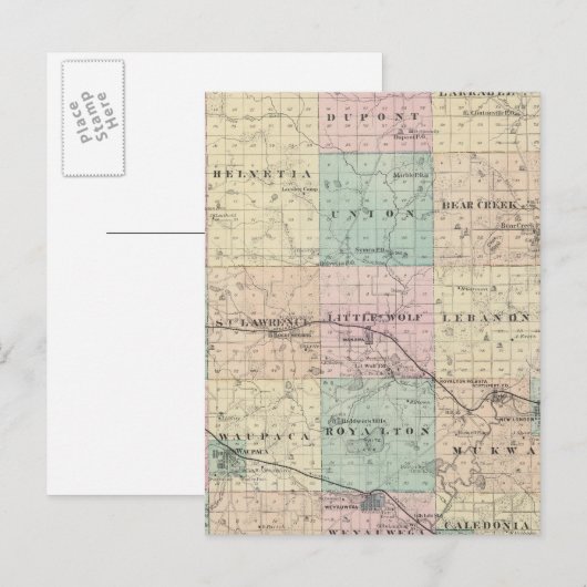 Kaart van het district Waupaca, staat Wisconsin (Voorkant / Achterkant)