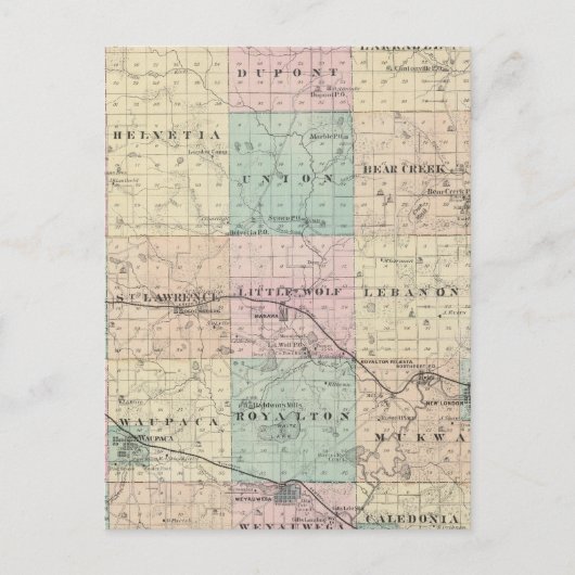 Kaart van het district Waupaca, staat Wisconsin (Voorkant)