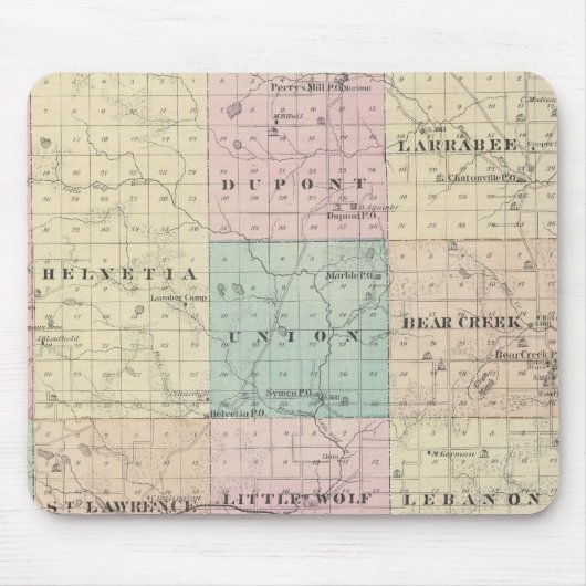 Kaart van het district Waupaca, staat Wisconsin Muismat (Voorkant)