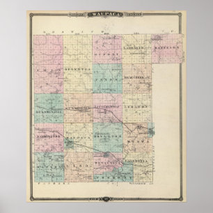 Kaart van het district Waupaca, staat Wisconsin Poster