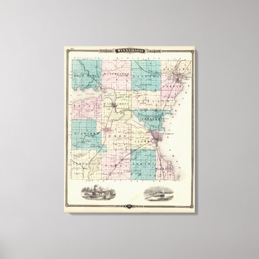Kaart van het district Winnebago, staat Wisconsin Canvas Afdruk (Voorkant)