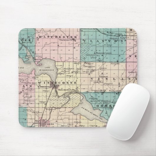 Kaart van het district Winnebago, staat Wisconsin Muismat (Met muis)
