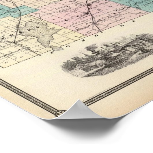 Kaart van het district Winnebago, staat Wisconsin Poster (Hoek)