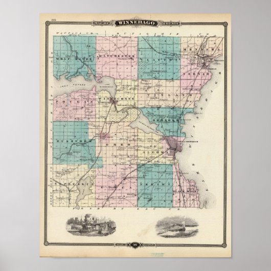 Kaart van het district Winnebago, staat Wisconsin Poster (Voorkant)