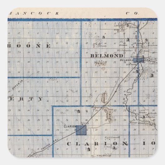 Kaart van het district Wright, staat Iowa Vierkante Sticker (Voorkant)