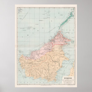  kaart van het eiland Borneo (1904) Poster