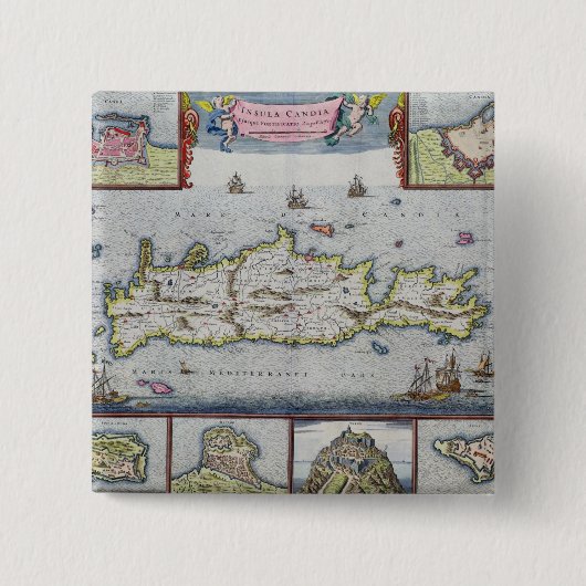 Kaart van het eiland Candia Vierkante Button 5,1 Cm (Voorkant)