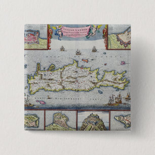 Kaart van het eiland Candia Vierkante Button 5,1 Cm
