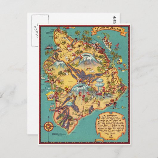 kaart van het eiland Hawaii (Voorkant / Achterkant)