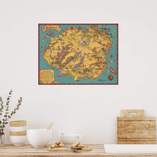  kaart van het eiland Kauai Poster (Keuken)