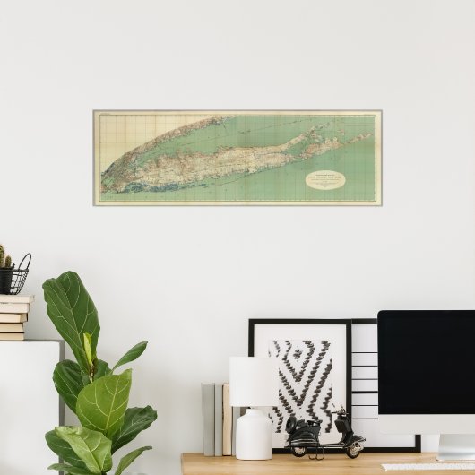 Kaart van het eiland Long Poster (Thuiskantoor)