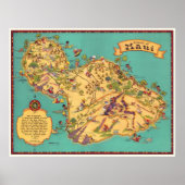  kaart van het eiland Maui Poster (Voorkant)