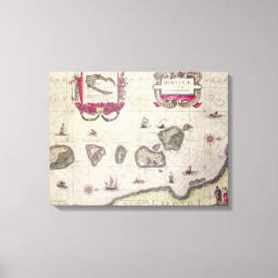 Kaart van het eiland Molukken, gegraveerd Canvas Afdruk