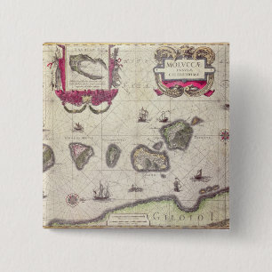 Kaart van het eiland Molukken, gegraveerd Vierkante Button 5,1 Cm