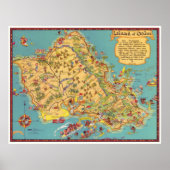  kaart van het eiland Oahu Poster (Voorkant)