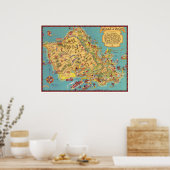 kaart van het eiland Oahu Poster (Keuken)
