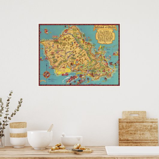  kaart van het eiland Oahu Poster (Keuken)