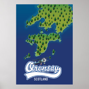kaart van het eiland Oronsay Scotland Poster