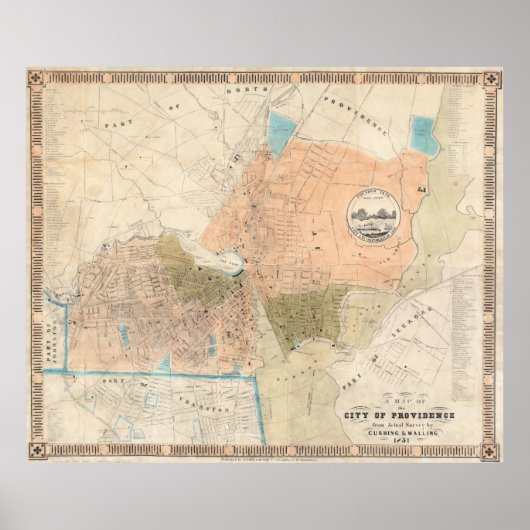  kaart van het eiland Providence Rhode (1851) Poster (Voorkant)