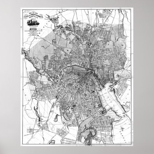  kaart van het eiland Providence Rhode (1899) BW Poster (Voorkant)
