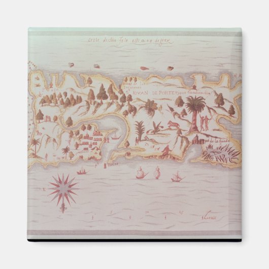 Kaart van het eiland Puerto Rico, 1599 Magneet (Voorkant)