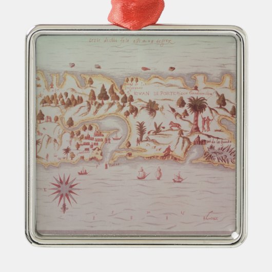 Kaart van het eiland Puerto Rico, 1599 Metalen Ornament (Voorkant)