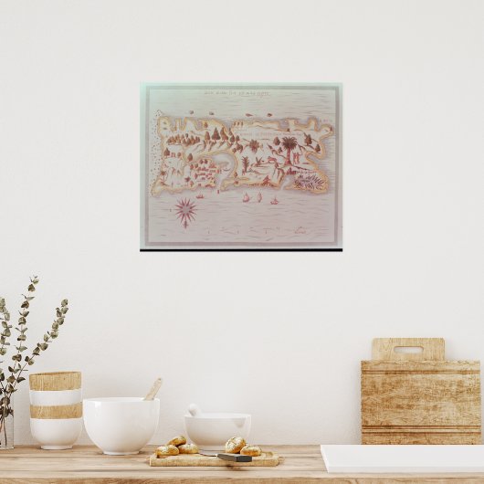 Kaart van het eiland Puerto Rico, 1599 Poster (Keuken)