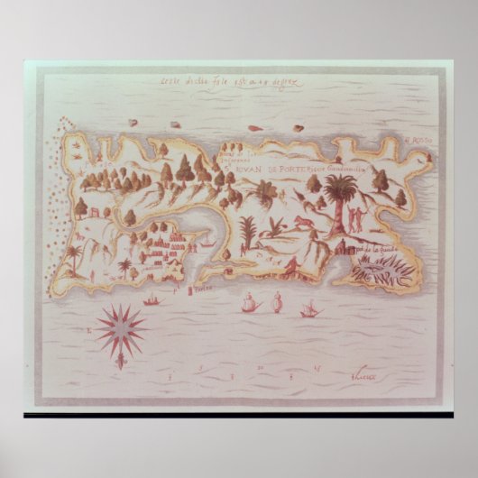 Kaart van het eiland Puerto Rico, 1599 Poster (Voorkant)