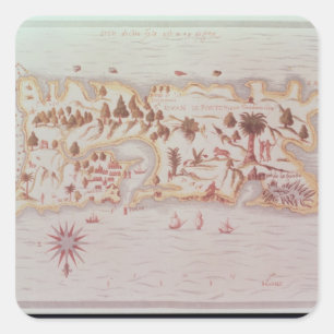 Kaart van het eiland Puerto Rico, 1599 Vierkante Sticker