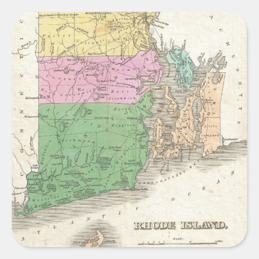 kaart van het eiland Rhode (1827) Vierkante Sticker (Voorkant)