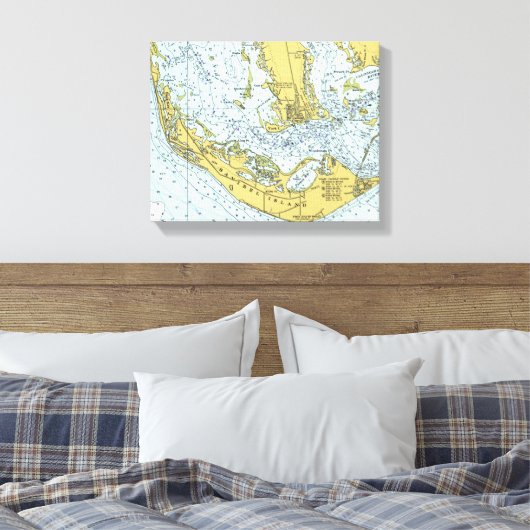  kaart van het eiland Sanibel Canvas Afdruk (Insitu (Slaapkamer))