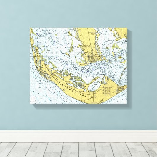  kaart van het eiland Sanibel Canvas Afdruk (Insitu (Houten vloer))