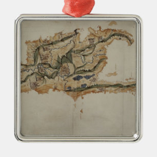 Kaart van het eiland Santo Domingo Metalen Ornament