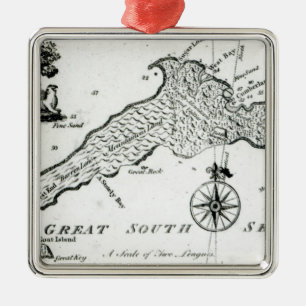 Kaart van het eiland South Pacific, 1800 Metalen Ornament