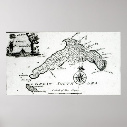 Kaart van het eiland South Pacific, 1800 Poster (Voorkant)