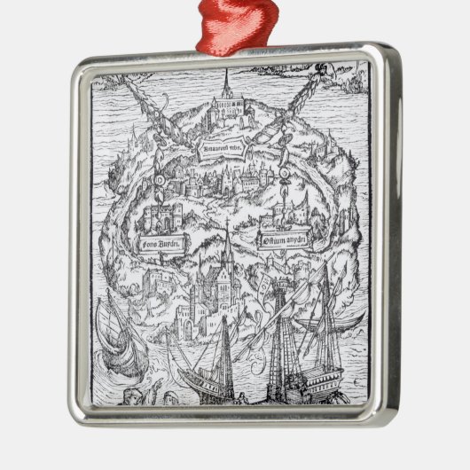 Kaart van het eiland Utopia, Boekarchitectuur Metalen Ornament (Links)