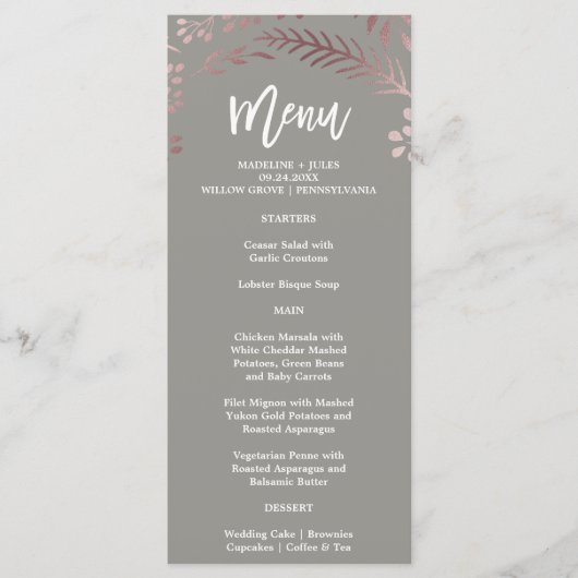 Kaart van het Elegant Roos Gold en Gray Wedding Me (Voorkant)