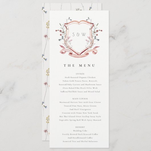 Kaart van het Elegant roze Wildflower Crest Weddin (Voorkant / Achterkant)